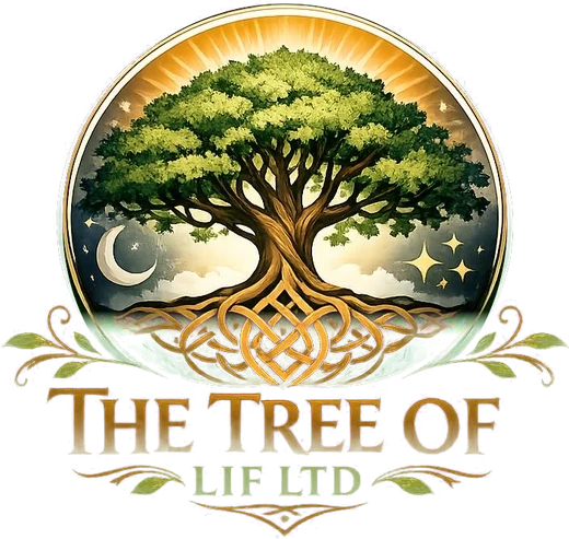The Tree of LIF Ltd logo: a tree in a gold ring with a crescent moon, stars and roots woven into a knot